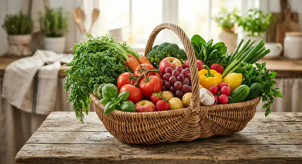 Cesta di verdure e frutta fresca biologica